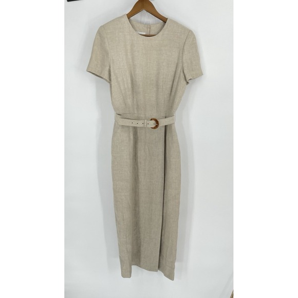 Maggy London Women 10 Dress Vest Set 100% Linen Beige Button Front - Picture 4 of 16